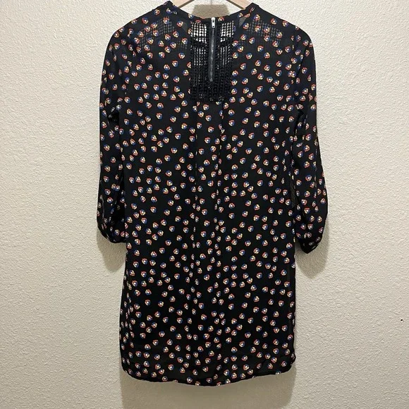 Meadow Rue Anthropologie Women XS Black Printed Crochet Tunic 70s Boho Hippie - Picture 7 of 13